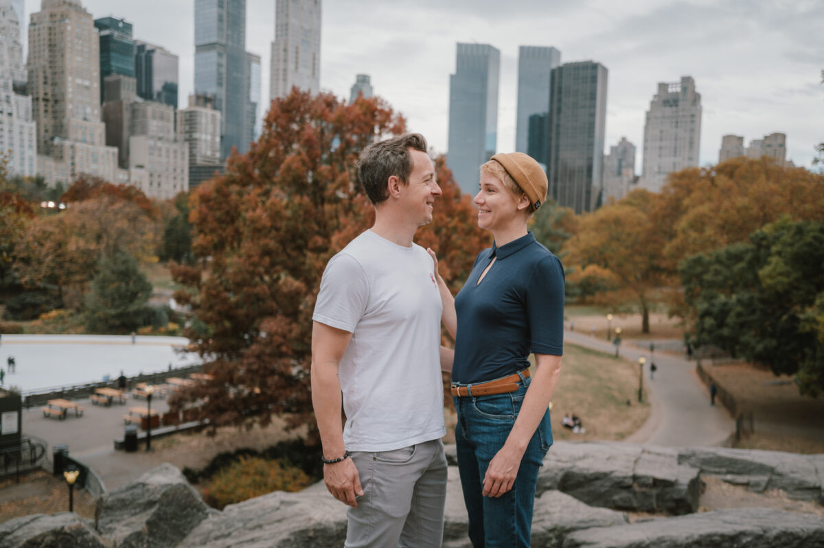 Couple smiling at each other in Central Park, NYC